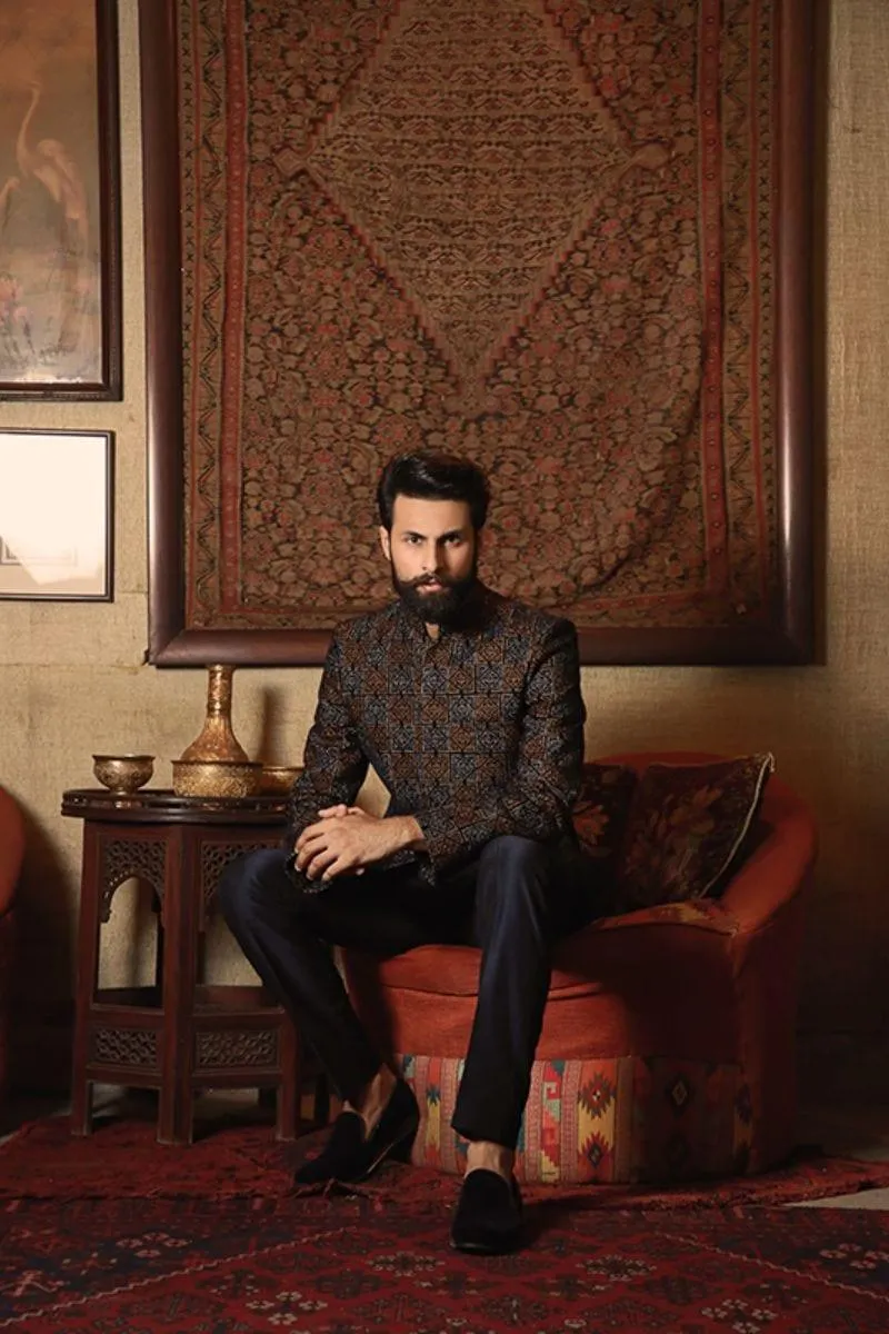 GEM Garments - Haani - Prince Coat - Navy Blue - 1 Piece - Indian Silk