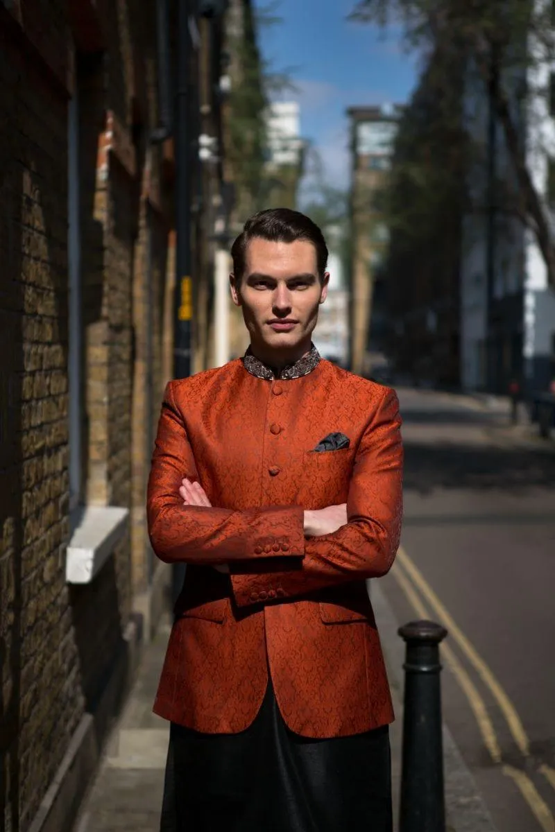 GEM Garments - Maida - Prince Coat - Orange - 1 Piece - Jamawar