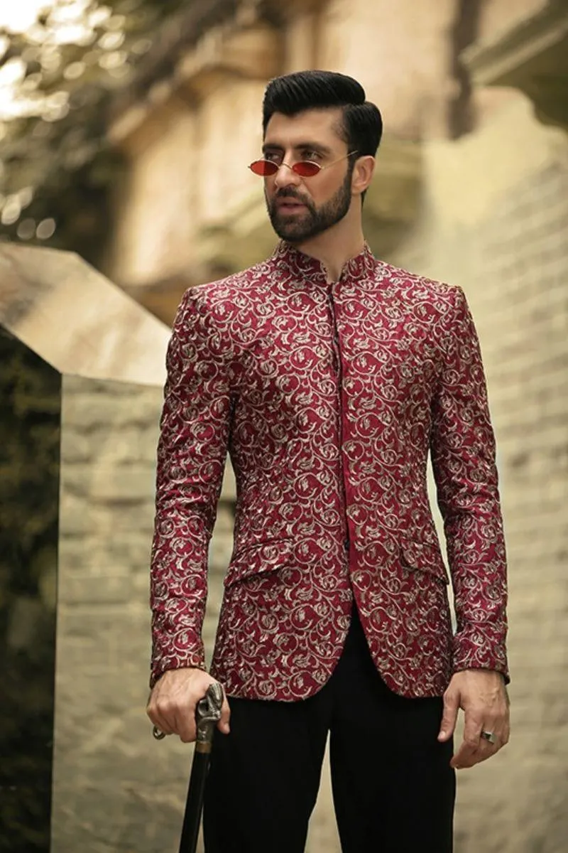GEM Garments - The Red Gem - Prince Coat - Red - 1 Piece - Indian Silk