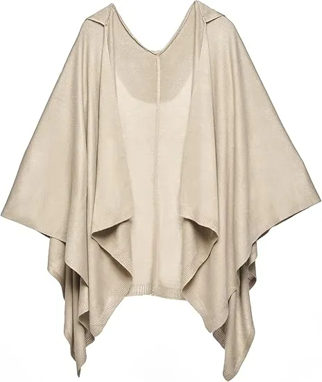 Gray-Blue Luxurious Knit Sweater Poncho Cardigan