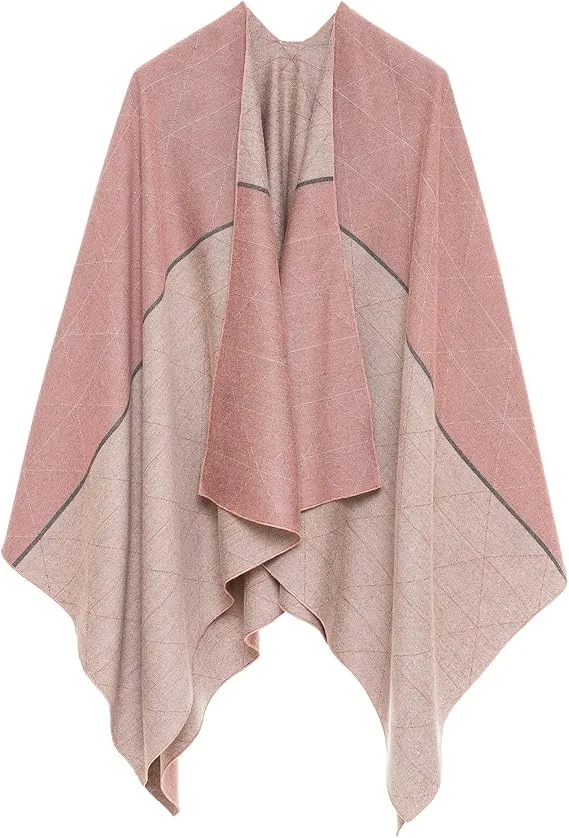 Gray-Blue Luxurious Knit Sweater Poncho Cardigan