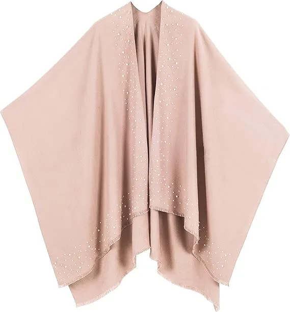 Gray-Blue Luxurious Knit Sweater Poncho Cardigan
