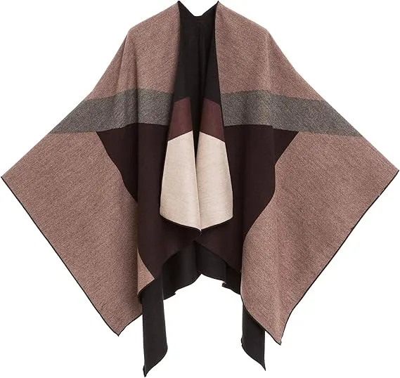 Gray-Blue Luxurious Knit Sweater Poncho Cardigan