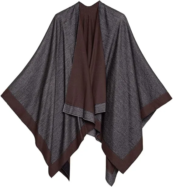 Gray-Blue Luxurious Knit Sweater Poncho Cardigan