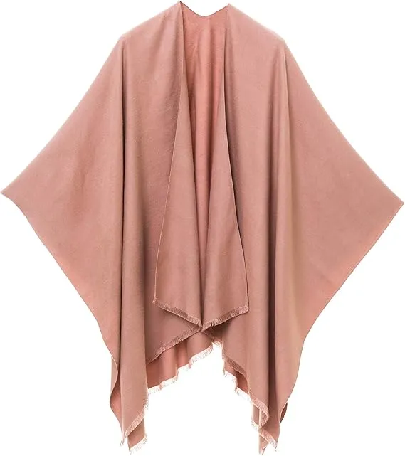 Gray-Blue Luxurious Knit Sweater Poncho Cardigan