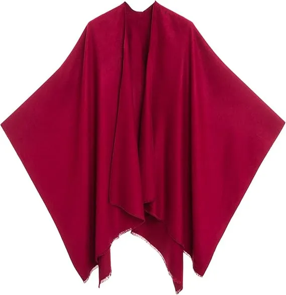 Gray-Blue Luxurious Knit Sweater Poncho Cardigan