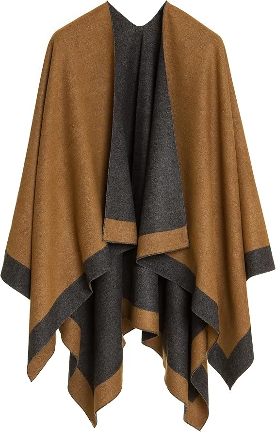 Gray-Blue Luxurious Knit Sweater Poncho Cardigan