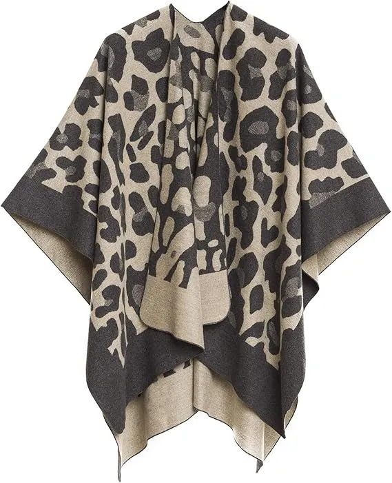 Gray-Blue Luxurious Knit Sweater Poncho Cardigan