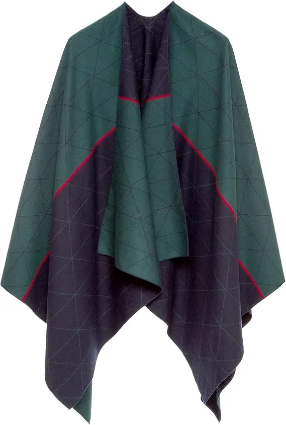 Gray-Blue Luxurious Knit Sweater Poncho Cardigan
