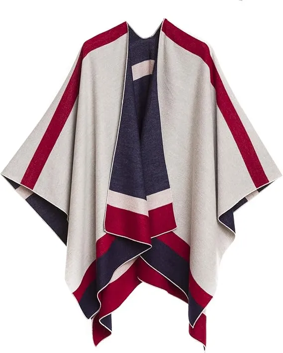 Gray-Blue Luxurious Knit Sweater Poncho Cardigan