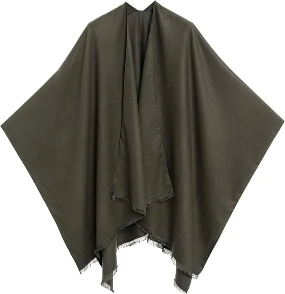 Gray-Blue Luxurious Knit Sweater Poncho Cardigan