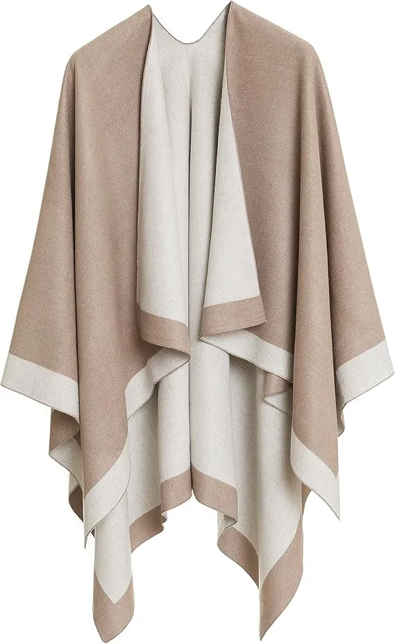 Gray-Blue Luxurious Knit Sweater Poncho Cardigan