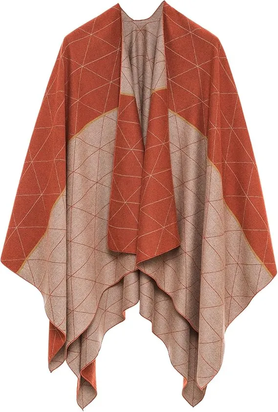 Gray-Blue Luxurious Knit Sweater Poncho Cardigan