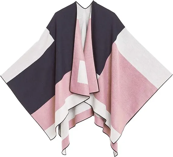 Gray-Blue Luxurious Knit Sweater Poncho Cardigan