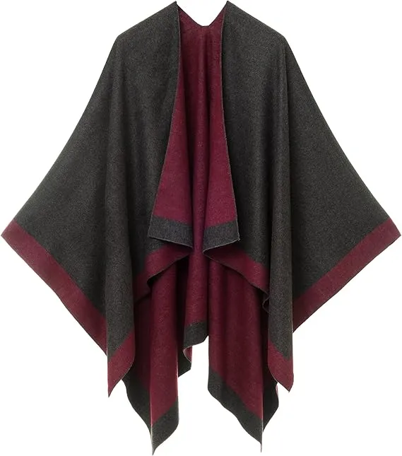 Gray-Blue Luxurious Knit Sweater Poncho Cardigan