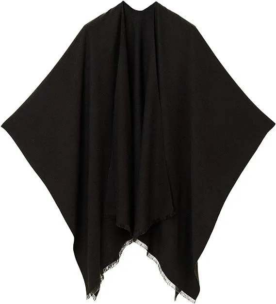 Gray-Blue Luxurious Knit Sweater Poncho Cardigan