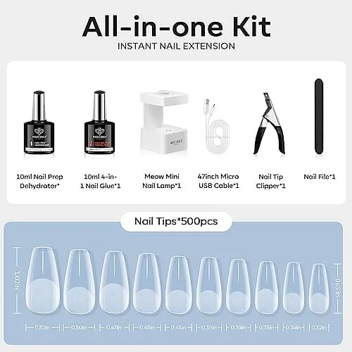 Modelones Nail Tips and Glue Gel Kit | 500Pcs Half Matte | Medium Coffin