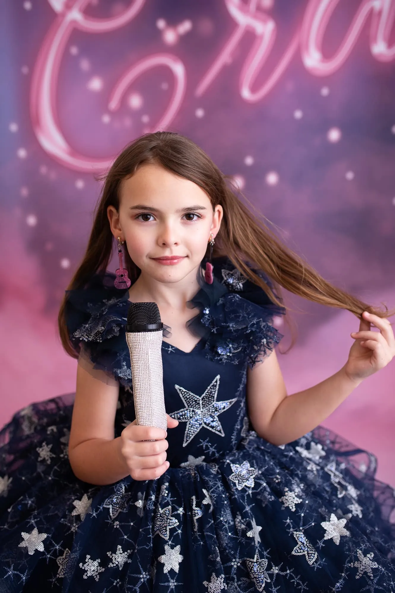 "Patriotic Shimmer" Petal Length Dress Navy (6 Year - Petite 7 Year)