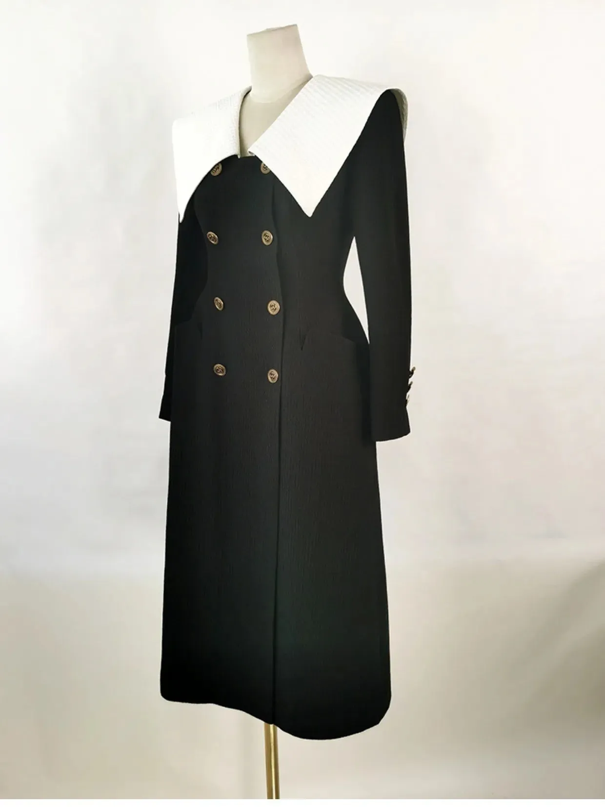 Trend4us Women’s Elegant Double-Breasted Collar Long Coat Dress